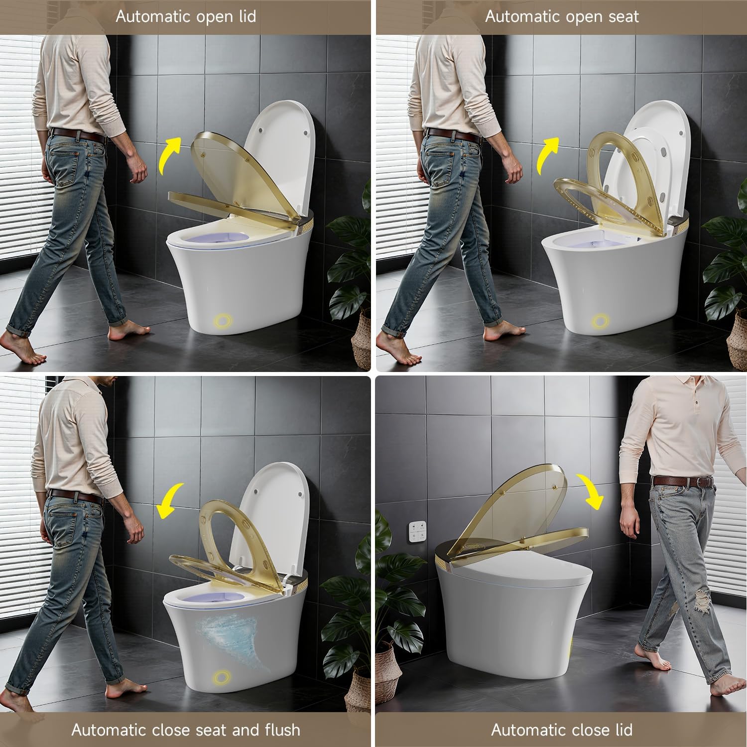 Smart Toilet with Foam Shield,1.1/1.28GPF Dual-Flush Bidet Toilet, Auto Open/Close,One-Piece Intelligent Bidet Toilet, Ultra-Wide Heated Seat,Warm Wash & Air Dry,UV Sterilization