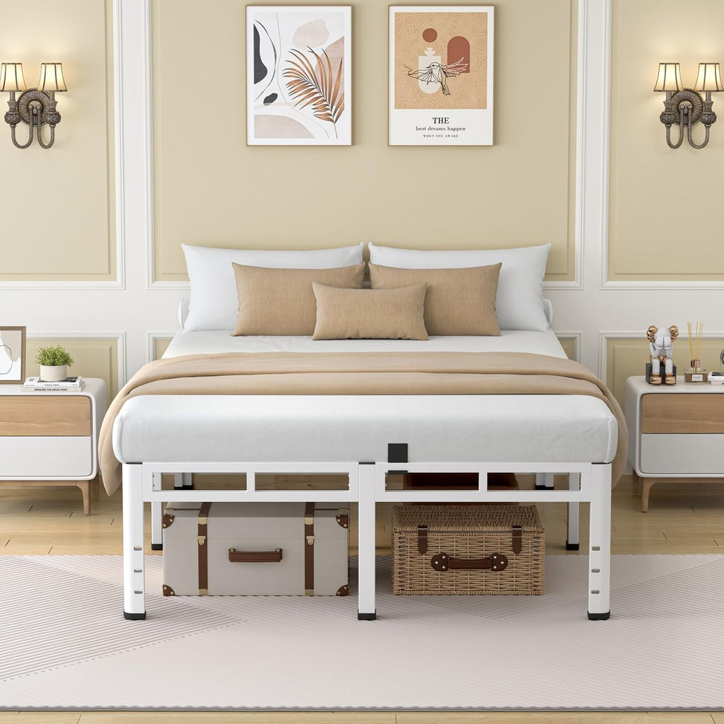 NKZ 22 Inch Full Size Bed Frame, Metal Bed Frame & Box Spring 2 in 1 Platform with Round Corner Legs, 4000Lbs Heavy Duty Metal Frame, Mattress Slide Stopper, Headboard Hole, Noise-Free, Easy Assembly