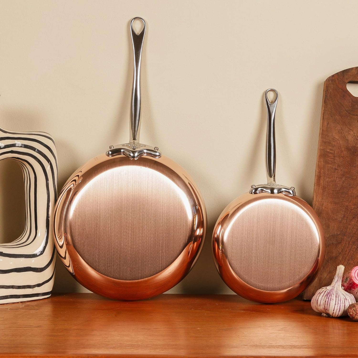 Mauviel M'Heritage 150 S 1.5mm Polished Copper & Stainless Steel Rondeau/Braiser Pan With Curved Lid and Cast Stainless Steel Handle, 3.4-qt, Made In France