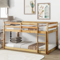 Bunk Bed Twin Over Twin, Floor Bunk Bed with Ladder, Safety Guard Rails, Heavy Duty Wooden Twin Bunk Beds Frame Low Bunkbeds No Box Spring Required, Natural