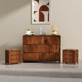 8 Drawer Dresser and 2 Nightstand Sets for Bedroom 3 Pcs Bedroom Set, Modern 39.4' Fluted Dresser with Invisible Handles Nightstand Charging Station, Bedroom Furniture Set for Living Room, Natural Oak