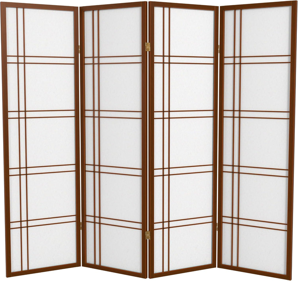 Oriental Furniture 5 ft. Tall Double Cross Shoji Screen - Walnut - 4 Panels