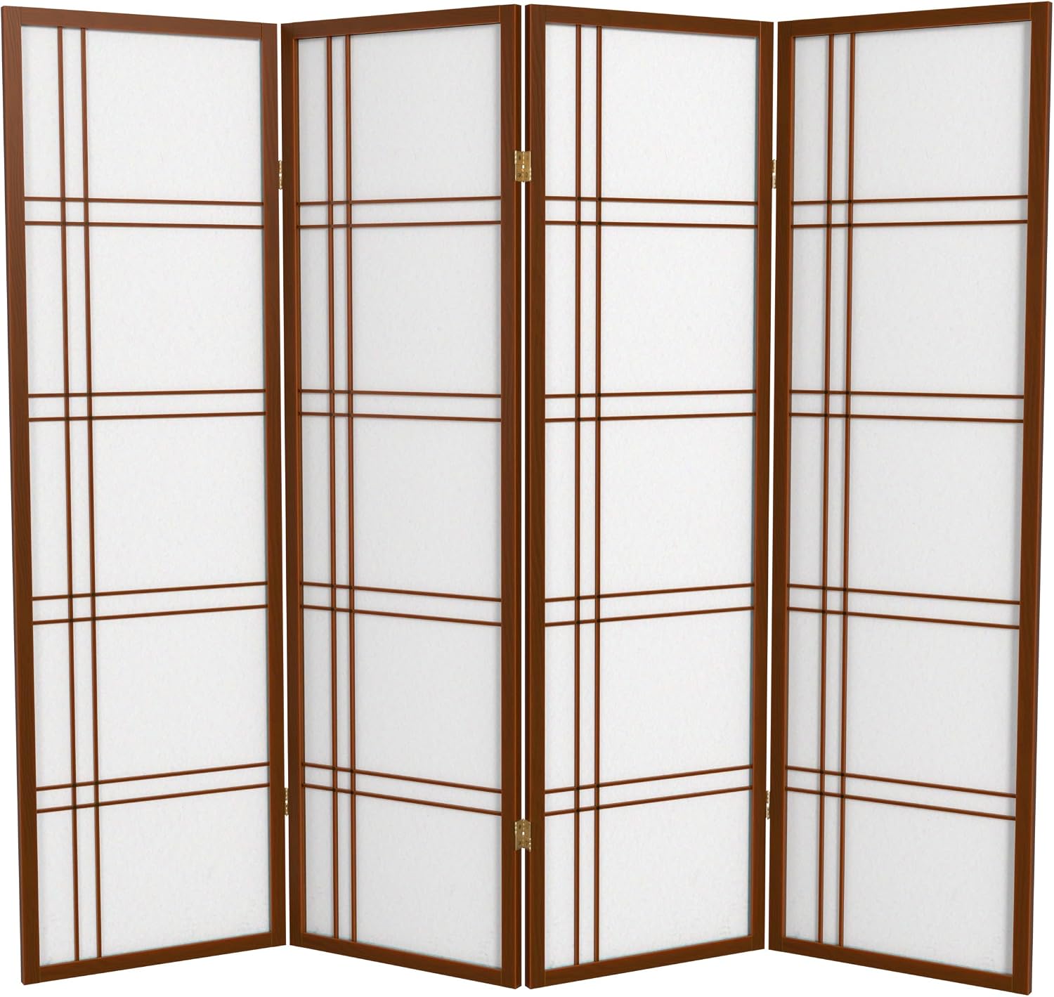 Oriental Furniture 5 ft. Tall Double Cross Shoji Screen - Walnut - 4 Panels