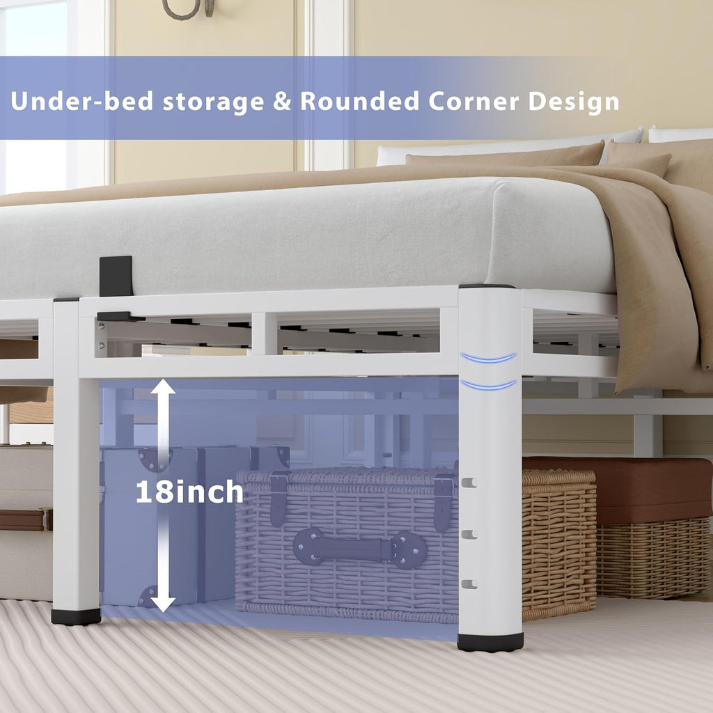 NKZ 22 Inch Full Size Bed Frame, Metal Bed Frame & Box Spring 2 in 1 Platform with Round Corner Legs, 4000Lbs Heavy Duty Metal Frame, Mattress Slide Stopper, Headboard Hole, Noise-Free, Easy Assembly