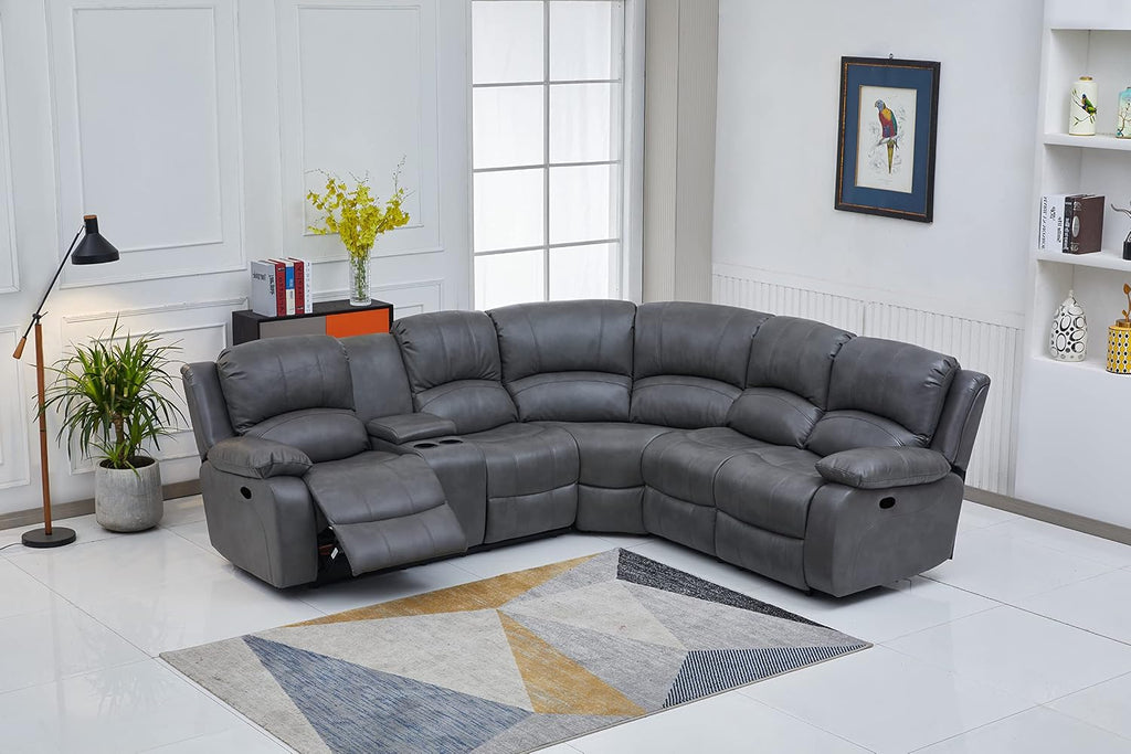 Betsy Furniture Faux Leather 3 Reclining Seats Sectional Couch Set wth Console, Living Room Furniture Set, 8018 Multiple Colors (Gray, Left Console)
