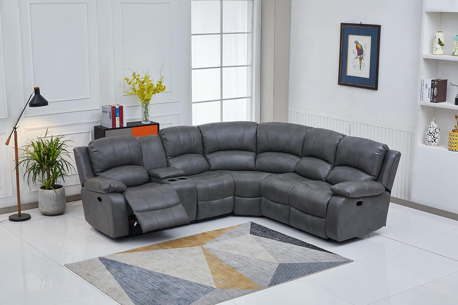 Betsy Furniture Faux Leather 3 Reclining Seats Sectional Couch Set wth Console, Living Room Furniture Set, 8018 Multiple Colors (Gray, Left Console)
