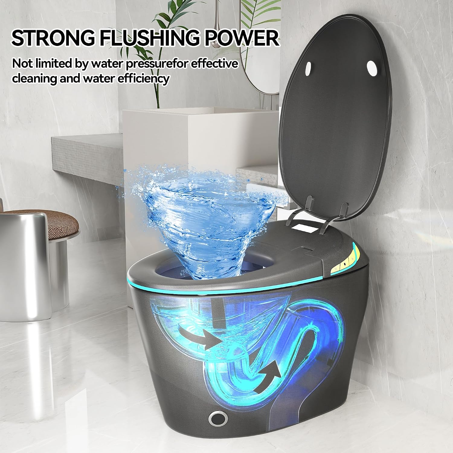 Smart Toilet, Electric Tankless Toilet with Bidet Built in & Dryer, Auto Open/Close, Instant Warm Water, Elongated Heated Seat, Auto Flush (Matte Grey, Oval Egg Shaped)