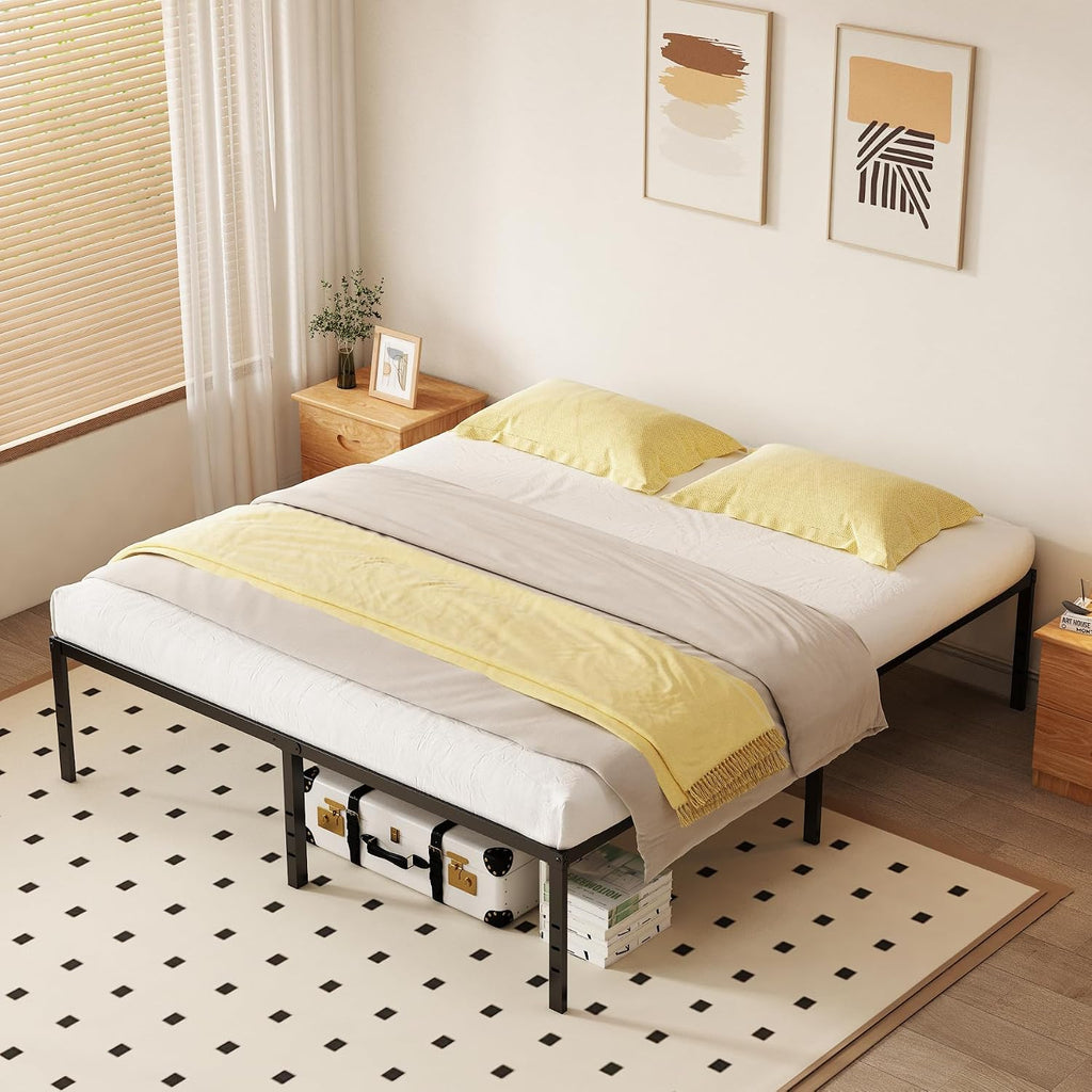 Metal Bed Frame,18 Inches California King,Simple Metal Platform Bed Frame,Storage Space Under The Bed Heavy Duty Frame Bed,Durable,Suitable for Bedroom,Black