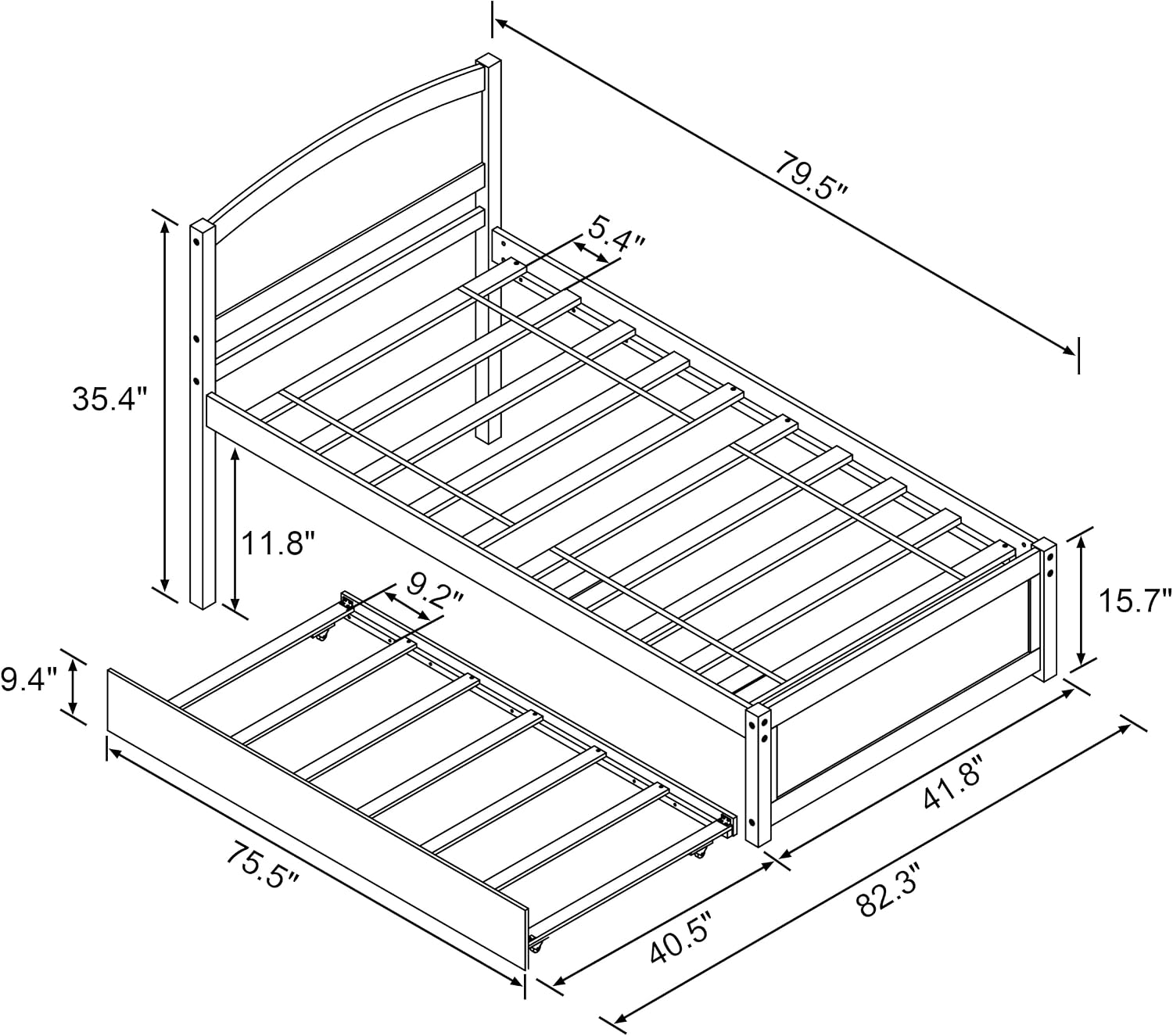 Xilingol Trundle Bed Twin, Solid Wood Beds Frames with Headboard and Wooden Slats Support, Twin Trundle Beds Frame Roll Out, Single Box Bed (No Box Spring Needed), Natural