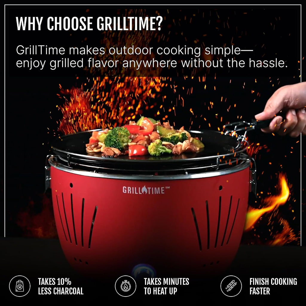 GrillTime Tailgater GT Griddle Combo 13 Inch - Portable Grill with Enamel Griddle Pan, Great for Grilling Bacon, Fish, Pancakes, For Outdoor Tailgates and Camping - Blue
