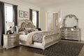 Traditional Classic 5 Pieces Queen Size Set Silver Finish Faux Leather Upholstered Bed Classic Design Marble Top Formal Bedroom Furniture