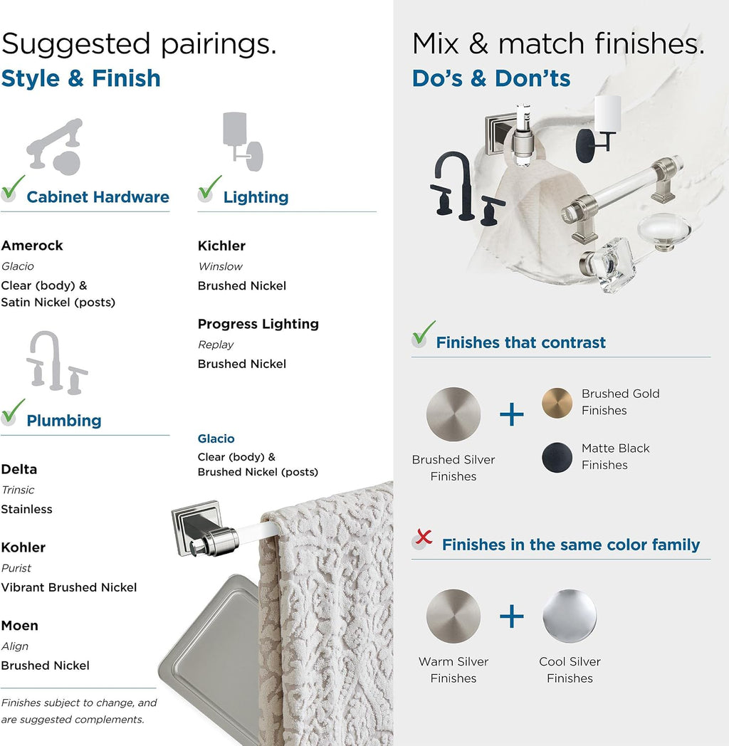 Amerock | Clear/Brushed Nickel | Glacio |Towel Bar | 24 inch (610 mm) | 3 Piece | Bathroom Accessories Set