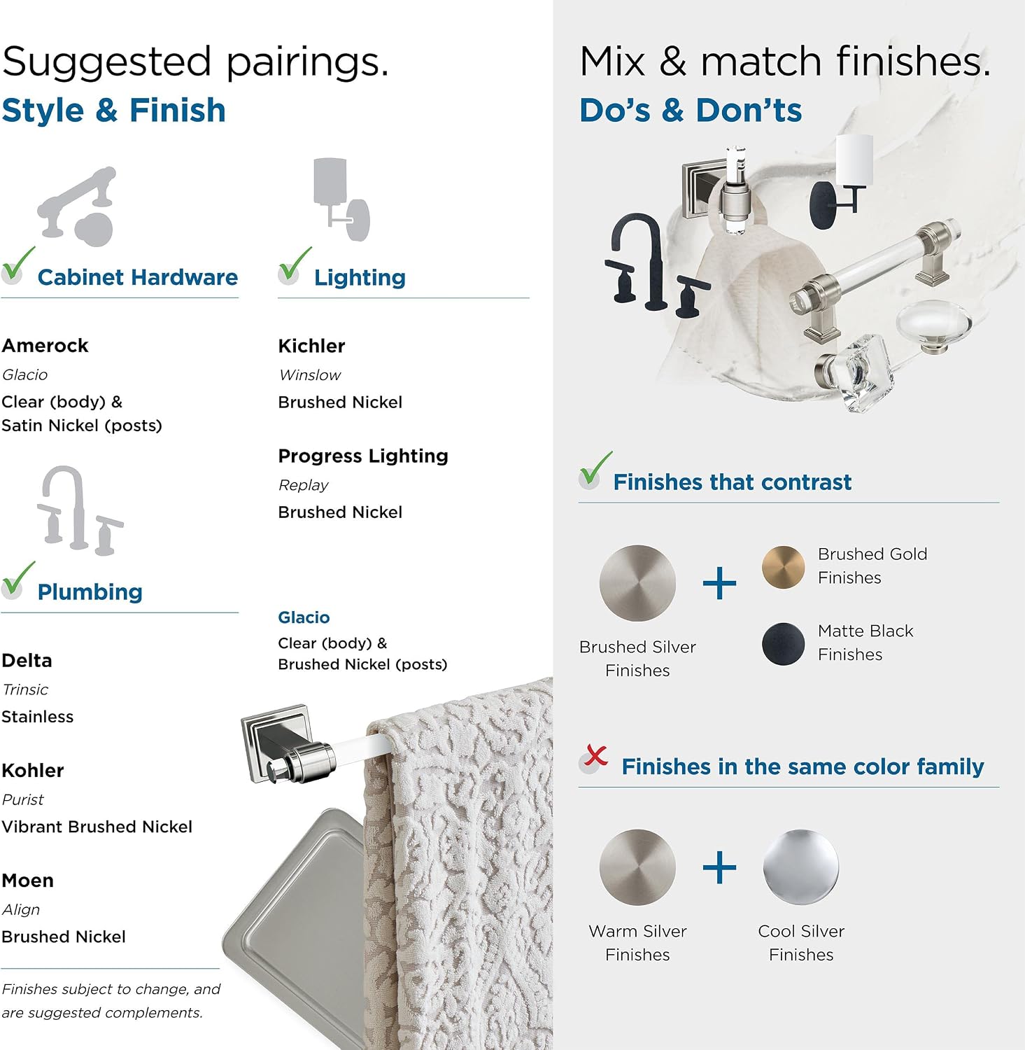 Amerock | Clear/Brushed Nickel | Glacio |Towel Bar | 24 inch (610 mm) | 3 Piece | Bathroom Accessories Set