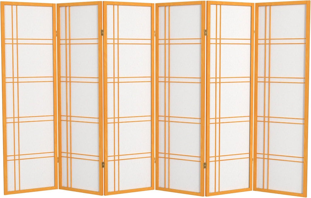 Red Lantern 5 ft. Tall Double Cross Shoji Screen - Honey - 6 Panels