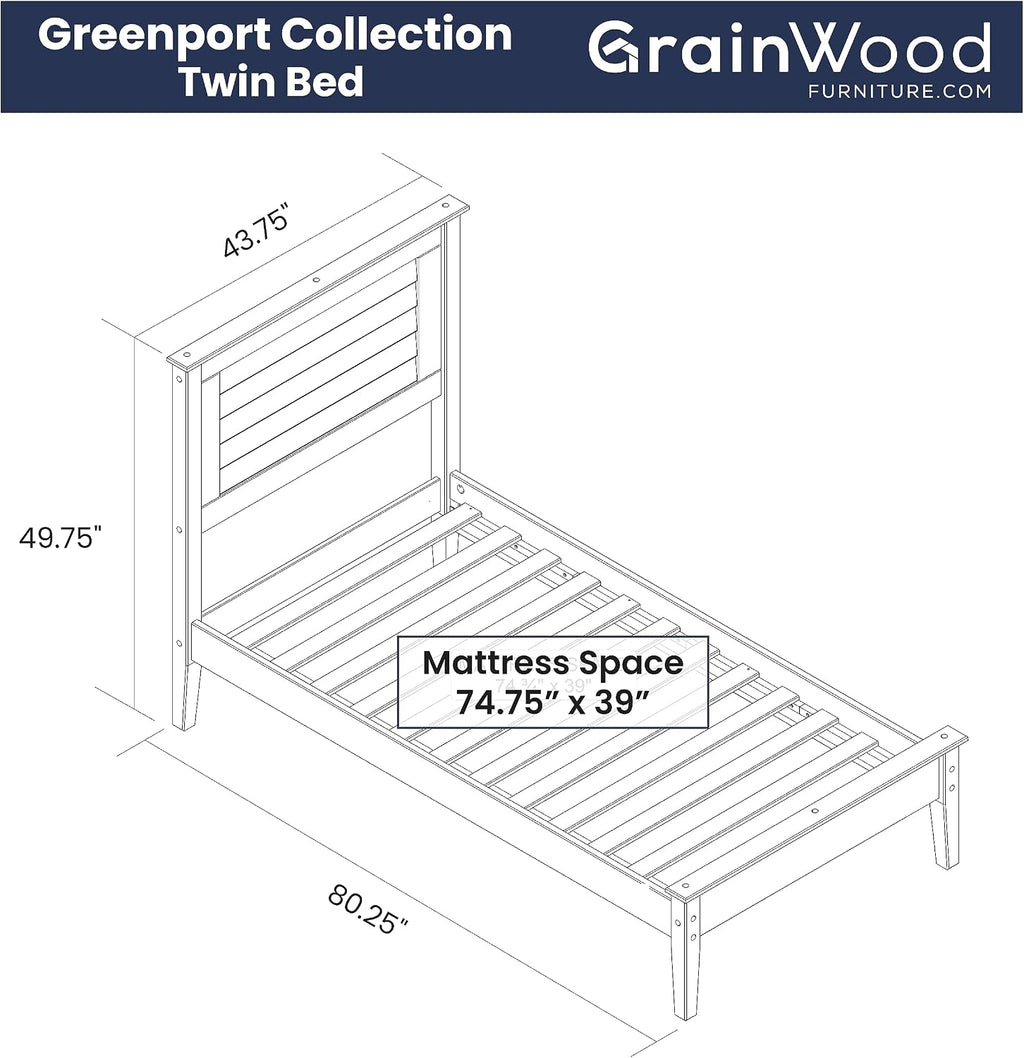 Grain Wood Furniture Greenport Solid Wood Platform Bed, Twin Size, Brushed Driftwood