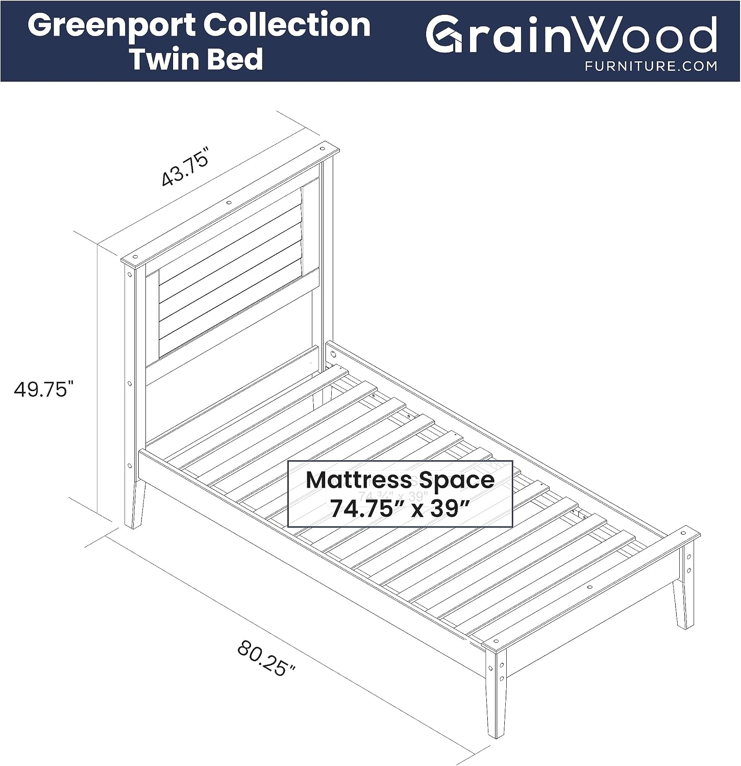 Grain Wood Furniture Greenport Solid Wood Platform Bed, Twin Size, Brushed Driftwood