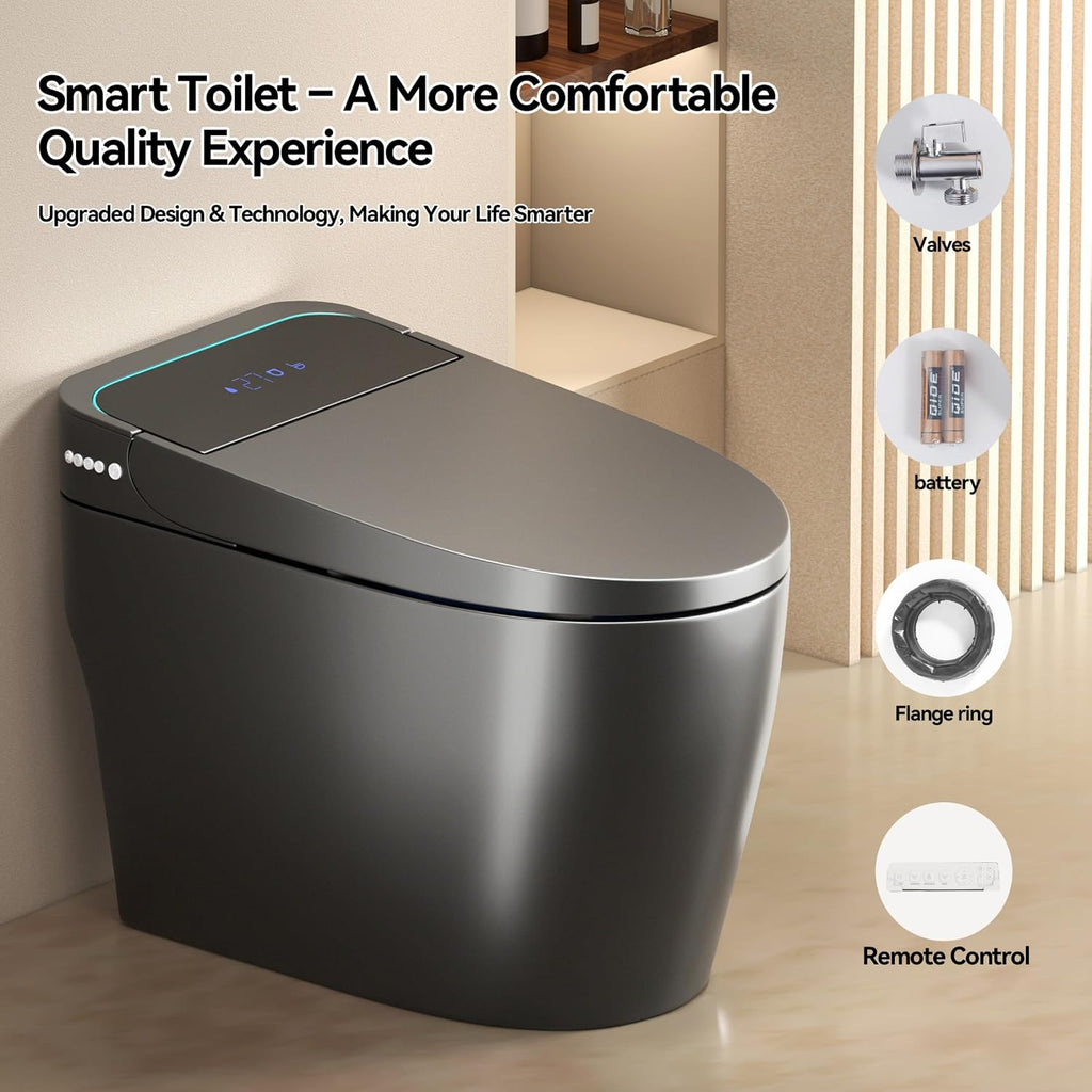 One Piece Toilet,Smart Toilet with Bidet Built In,Ceramic Toilet with Dryer and Warm Water, Intelligent Toilet Auto Open/Close Seat,Heated Seat,Grey