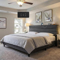 EnHomee King Bed Frame with Adjustable Height Upholstered Headboard, 3 USB Charging Ports, Noise-Free Platform Bed, No Box Spring Needed, Grey