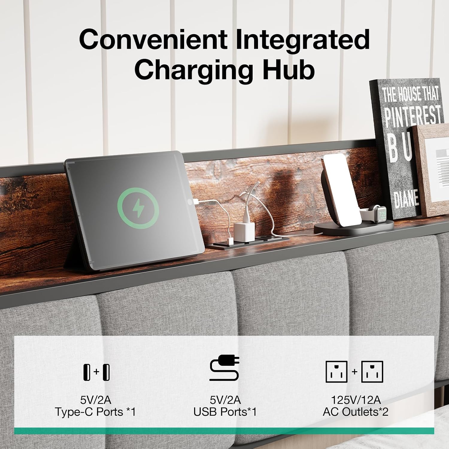 Novilla Queen Bed Frame with Charging Station USB/Type-C & Storage Headboard, Modern Metal Platform Bed Frame, Easy Assembly, Heavy Duty Slats Support, Noise Free, No Box Spring Needed