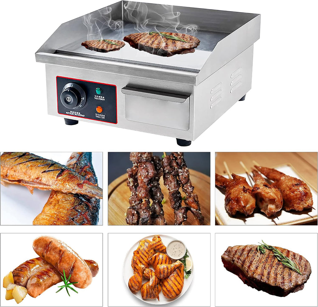 Commercial Electric Countertop, Electric Griddle Grill Nonstick Tabletop Hot Flat Griddle Home BBQ Flat Top with Adjustable Thermostatic Control Stainless Steel Restaurant Grill