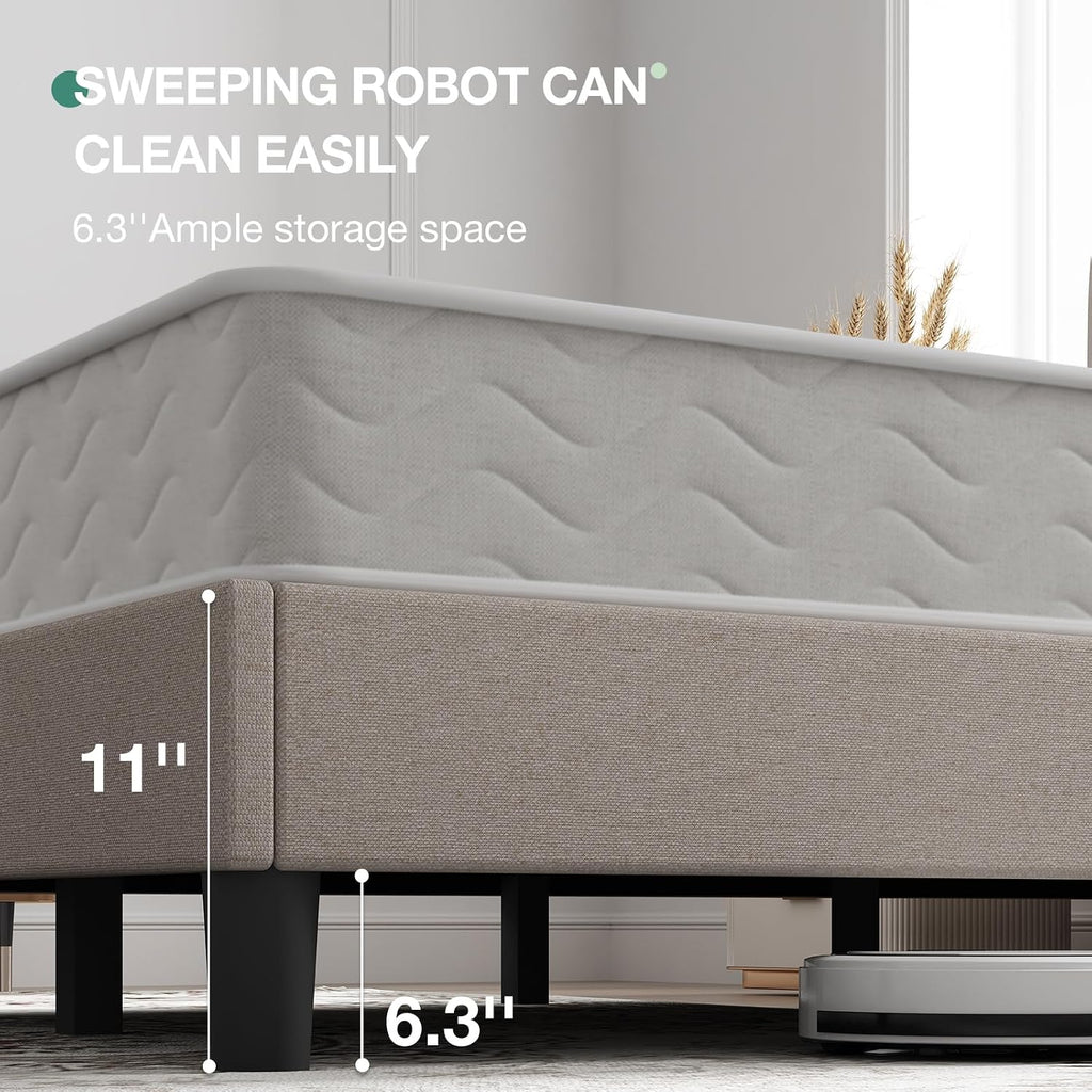 Novilla King Size Bed Frame with Adjustable Headboard Platform King Bed Frame Linen Fabric Upholstered Headboard, No Box Spring Needed, Noise-Free, Wooden Slats Support, Easy Assembly, Beige