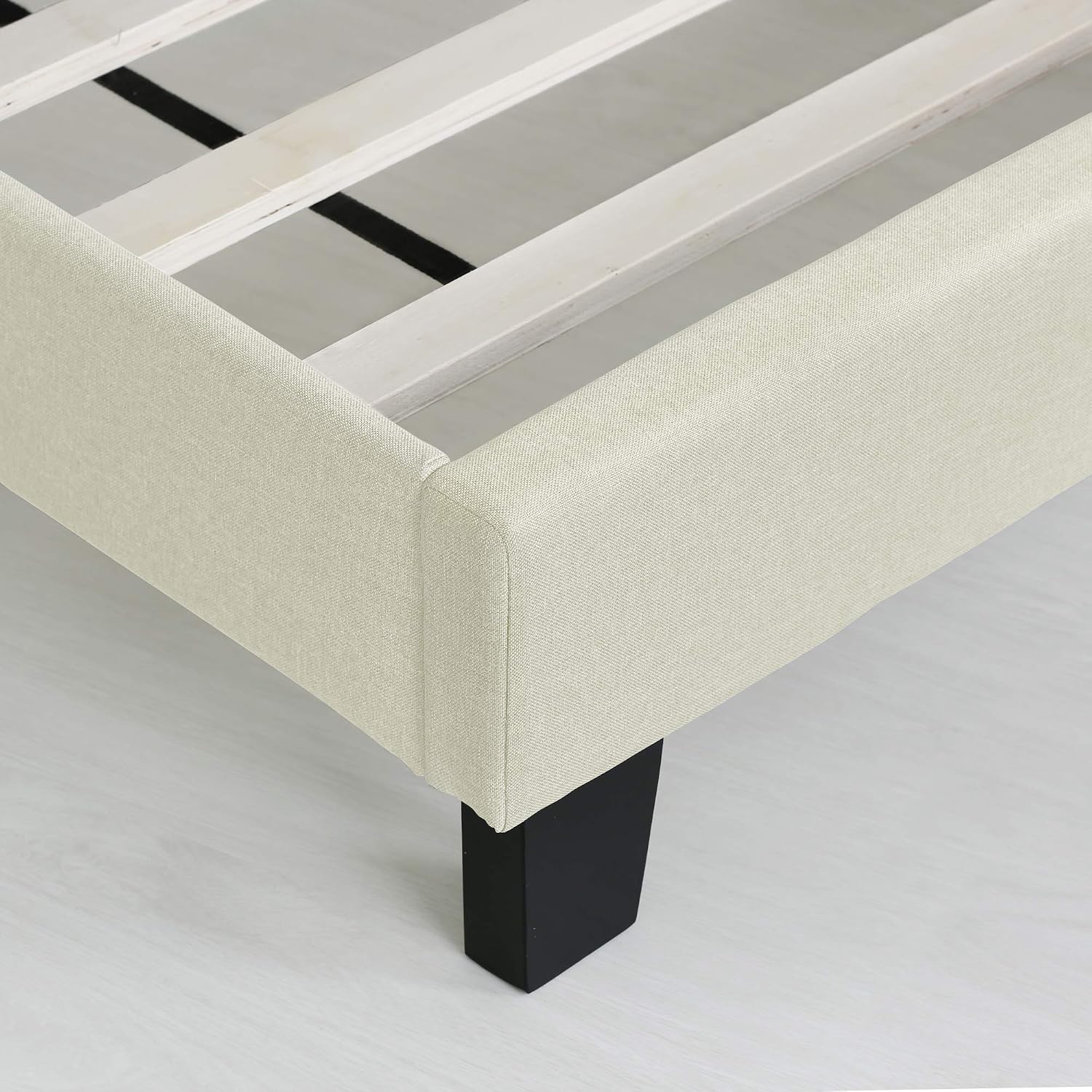 Furinno Laval Double Row Nail Head Upholstered Platform Bed Frame, Full, Linen