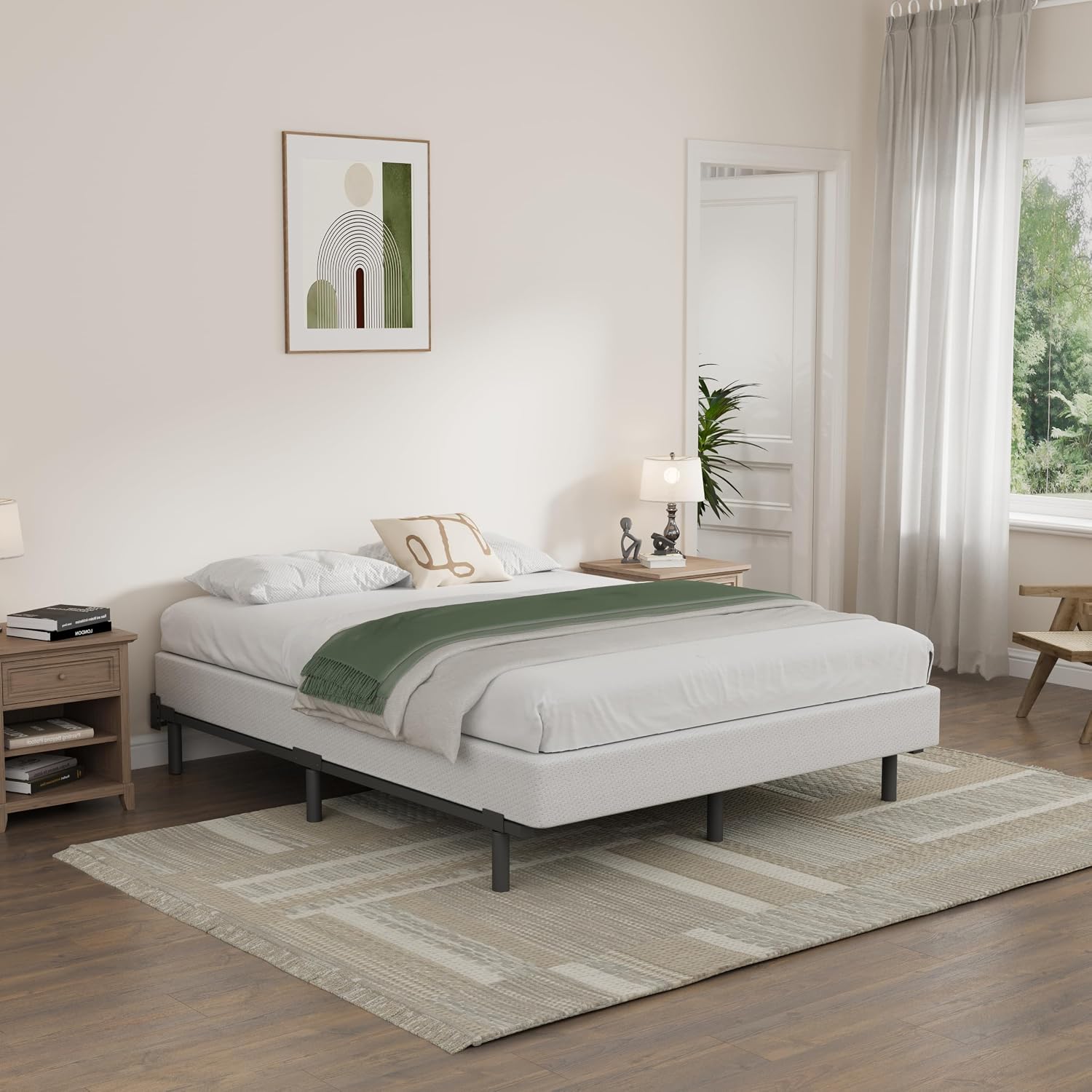 Bedsnus King Size Box Spring and Cover Set, 9 Inch High Profile Metal BoxSpring, Heavy Duty Structure Mattress Foundation, Noise Free, Non-Slip, Easy Assembly