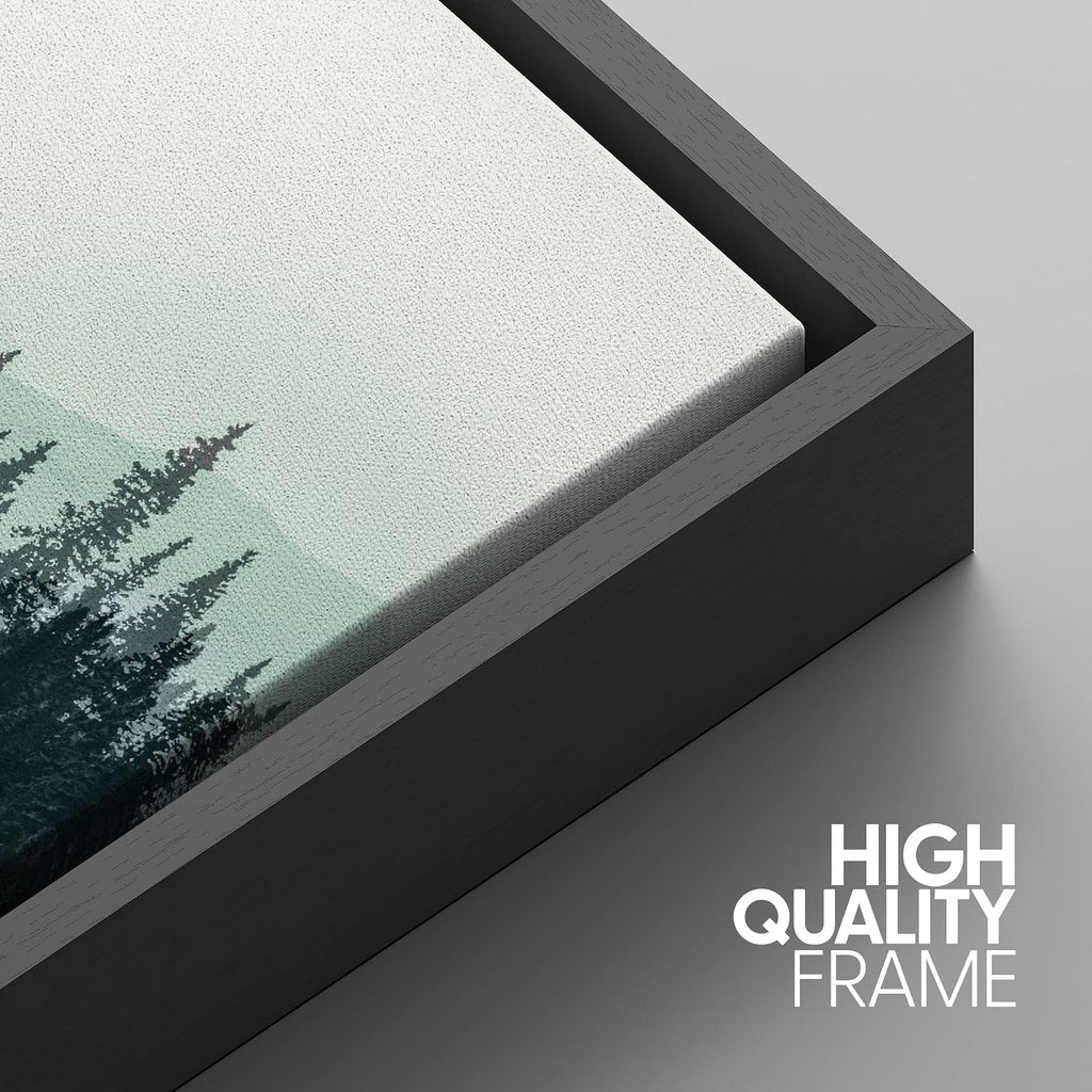 NWT Framed Canvas Print Wall Art Set Teal Mountain Range Lake Forest Landscape Nature Wilderness Modern Art Rustic Scenic Relax/Calm for Living Room, Bedroom, Office - 16'x24'x3 Black