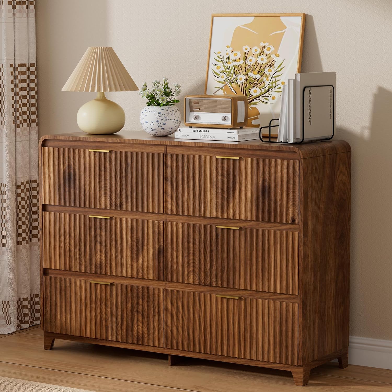 8 Drawer Dresser and 2 Nightstand Sets for Bedroom 3 Pcs Bedroom Set, Modern 39.4' Fluted Dresser with Invisible Handles Nightstand Charging Station, Bedroom Furniture Set for Living Room, Natural Oak