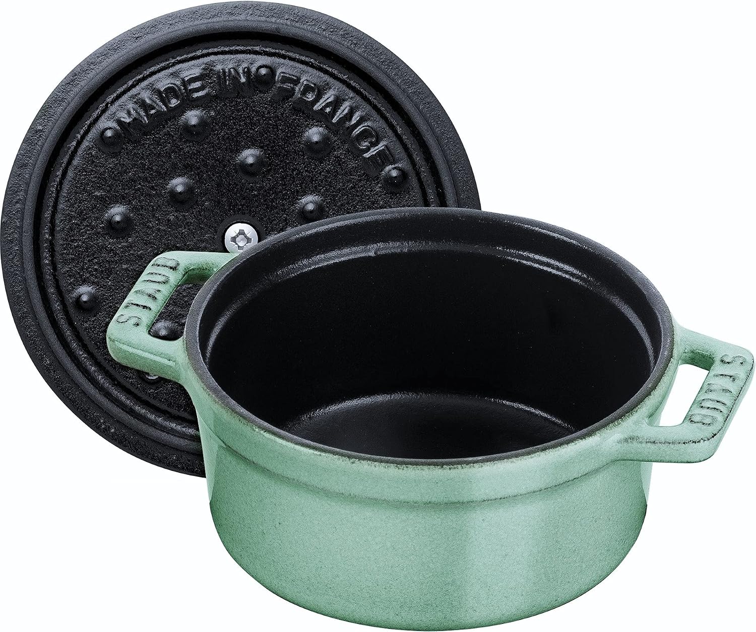 Staub 40508-702 Mini Picotte Round Sage Green, 3.9 inches (10 cm), Small, Double Handed, Cast Iron, Enameled Pot, Authentic Japanese Product