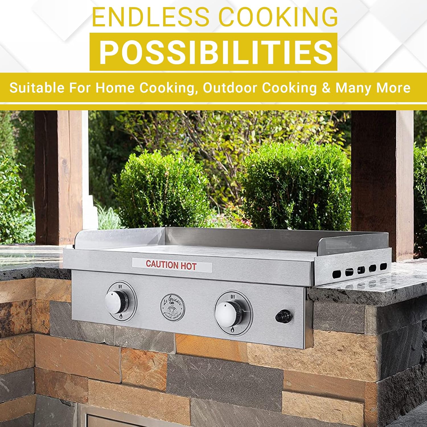 Le Griddle | 2 Burners Stainless Steel 30' Griddle for Propane Gas, for Outdoor Grill Home Cooking & Camping, Easy to Clean & Durable 18,000 BTU's Tabletop/Built-in
