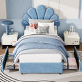 Twin Size Bed Frame for Kids - Cute Princess Style Velvet Headboard with 2 Storage Drawers, Upholstered Platform Bedframe with Solid Wood Slats Support, No Box Spring Needed, Easy Assembly, Blue