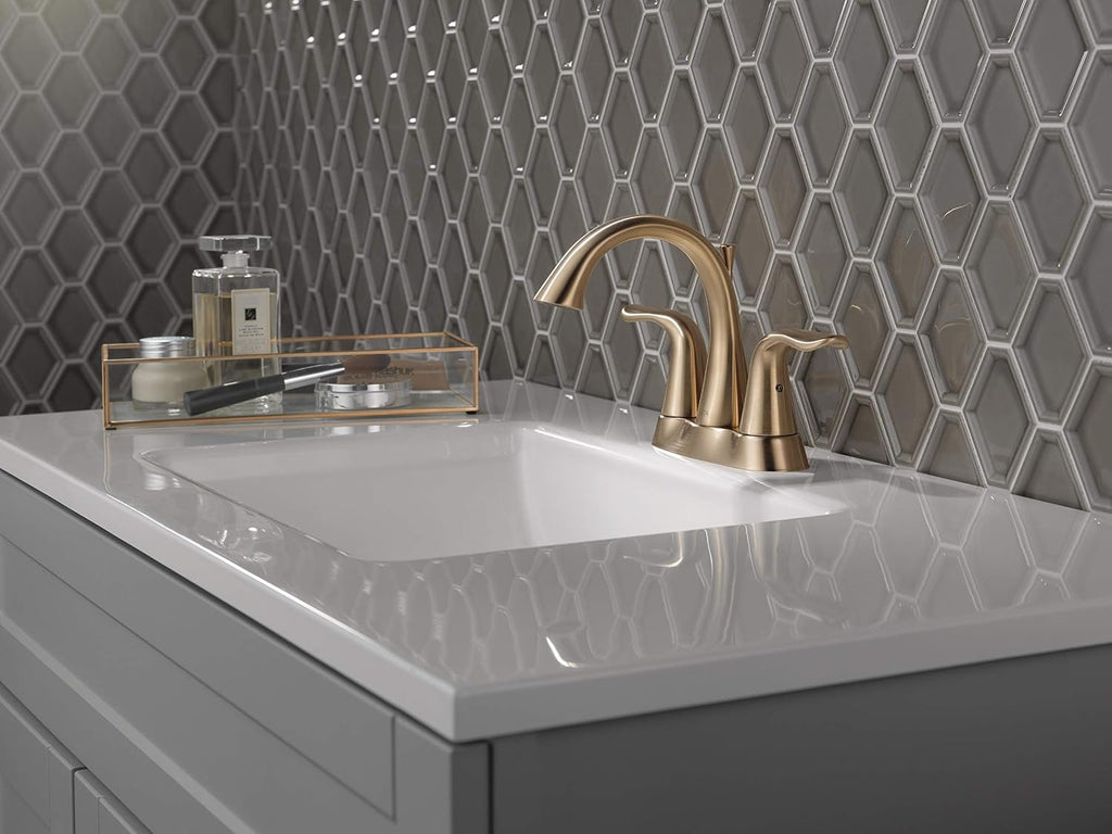 Delta Lahara Centerset Brushed Gold Bathroom Faucet, 4 Inch 3 Hole Bathroom Sink Faucet for Vanity, Metal Push-Pop Drain Assembly, Champagne Bronze 2538-CZMPU-DST