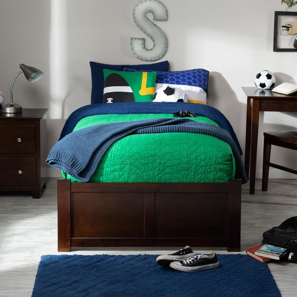 AFI Concord Twin Size Platform Bed with Footboard & Twin Trundle in Walnut