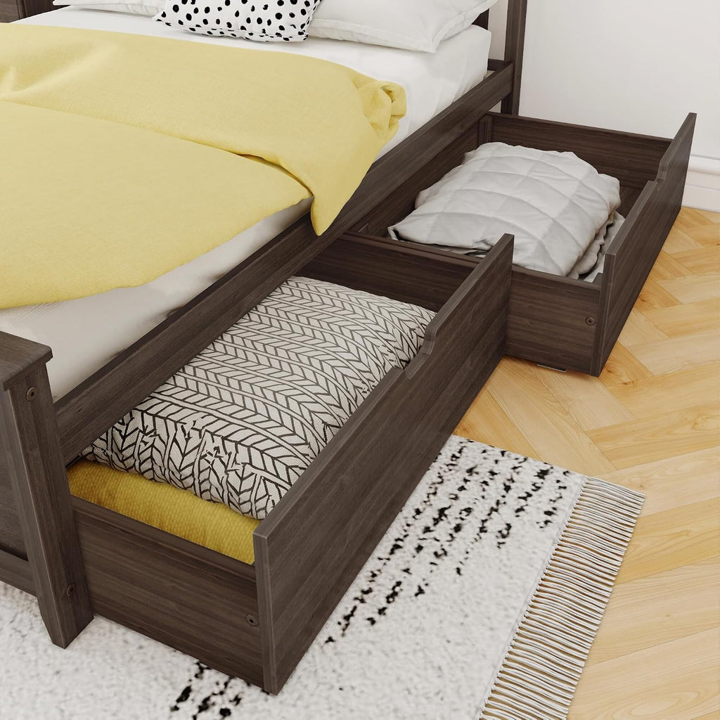 Max & Lily Classic Full Bed, Slatted Headboard, with Storage Drawers, Walnut