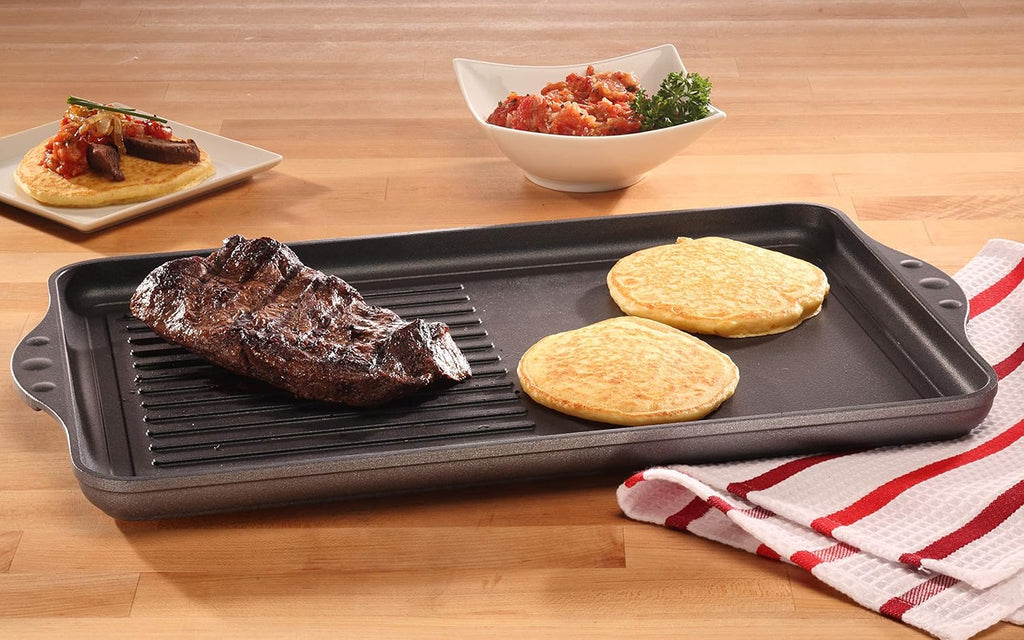 Swiss Diamond Nonstick 28cm x 43cm Cast Aluminum Double-Burner Combo Grill Pan, Dishwasher/Oven Safe