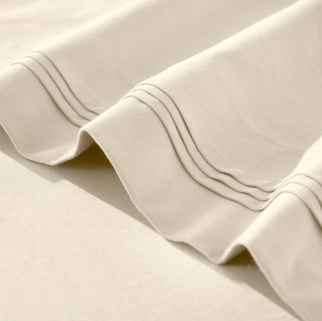 Superior Egyptian Cotton 4 Piece Sheet Set, 650 Thread Count, Modern Design, Sustainable Sheets, Ultra-Soft Basics, Solid, Deep Pocket Fitted Sheet, Flat Sheet, Pillowcases, King, Ivory