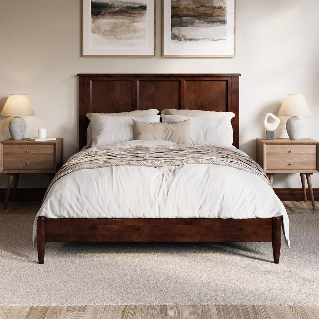 AFI, Charlotte Queen Solid Wood Low Profile Platform Bed, Walnut