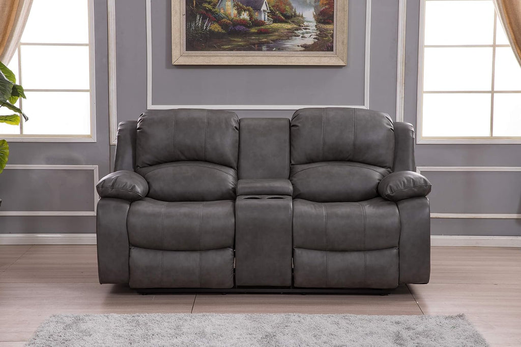 Betsy Furniture Faux Leather Reclining Loveseat with Console, Storage Space, 8018 Multiple Colors (Gray, Loveseat)