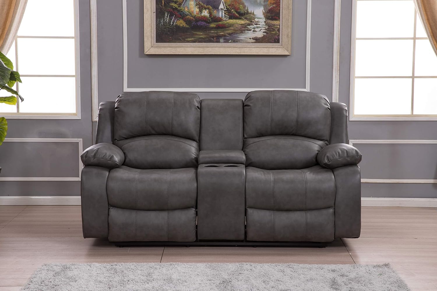 Betsy Furniture Faux Leather Reclining Loveseat with Console, Storage Space, 8018 Multiple Colors (Gray, Loveseat)