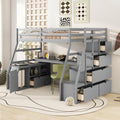 Bellemave Twin Size Loft Bed with Stairs and Desk, Wood Loft Beds with Cabinet and 7 Drawers, High Loft Bed Frame with Shelves and Step for Kids, Teen, Boys, Girls, Grey