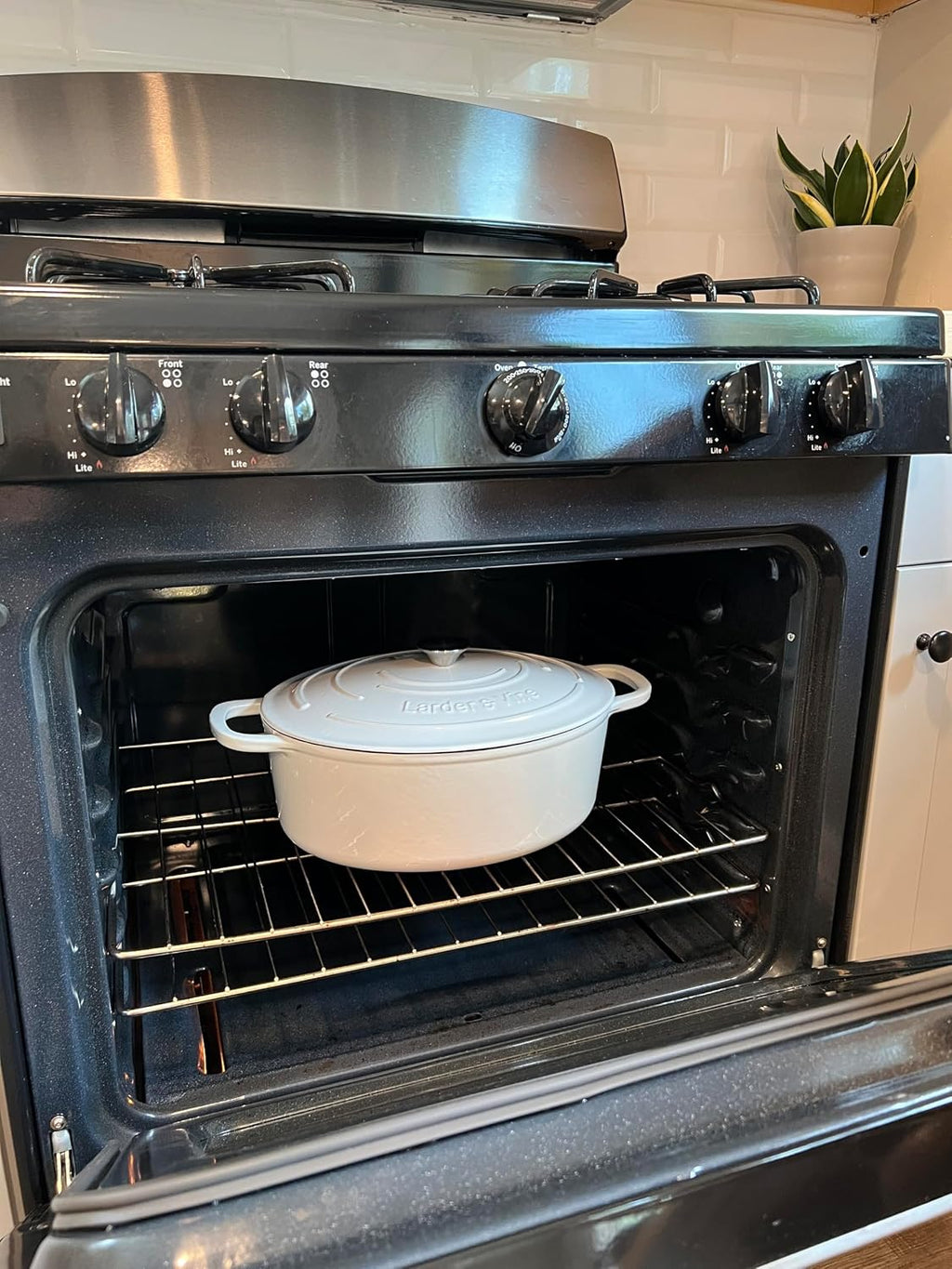 Larder & Vine 4-Piece Enameled Cast Iron Cookware Set: 8 Quart Dutch Oven with Lid, 3.6 Quart Braiser with Lid, Cast Iron Cookware with Oversized Handles, Oven Safe up to 500°F (White)