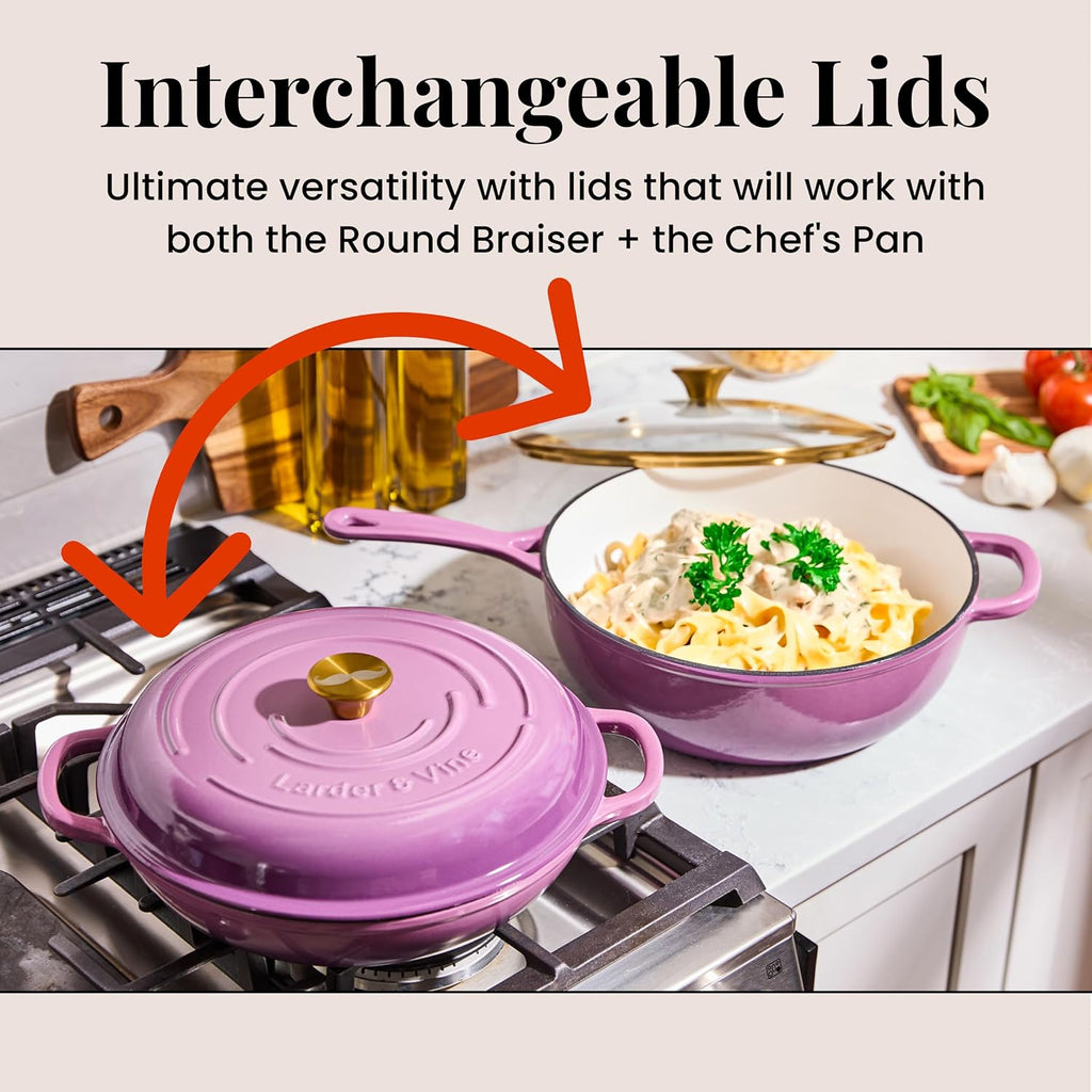 Chef Joe Sasto Enameled Cast Iron Braiser with Lid, for Slow Cooking, Roasting & Searing, Oven Safe, Induction Compatible, Easy-Clean Finish