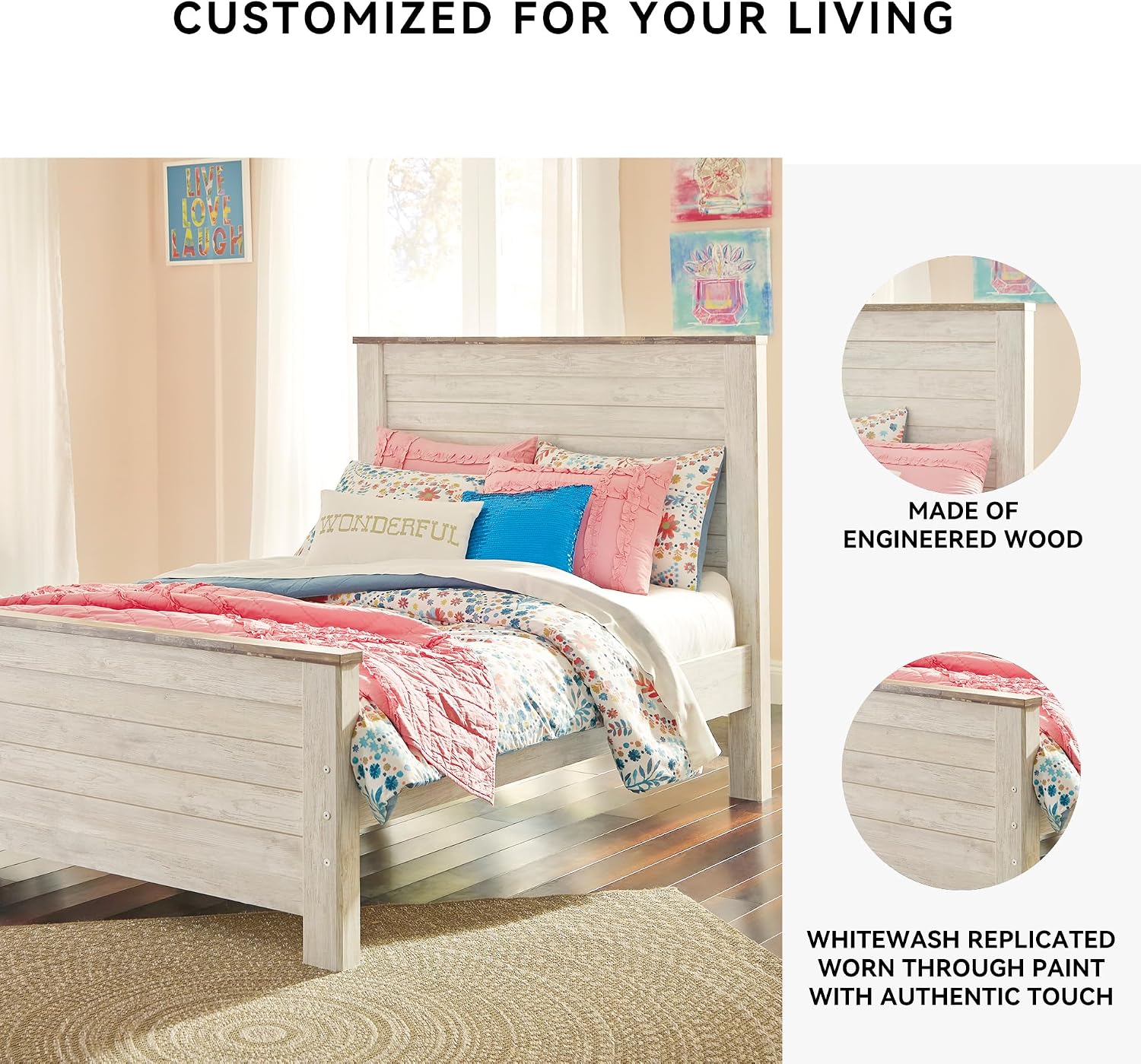 Signature Design by Ashley Willowton Coastal Full Panel Bed, Foundation or Box Spring Needed, Whitewash