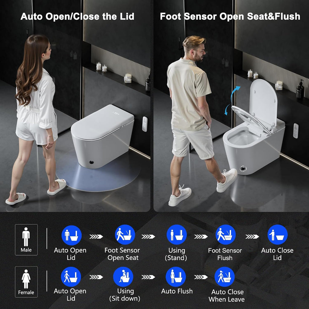 Luxury Smart Toilet with Heated Seat & Instant Warm Water with Remote Control Bidet,Hidden Foam Shield,Air Purification,One Piece Toilet with ADA Comfort Height,Modern Bathroom Toilet
