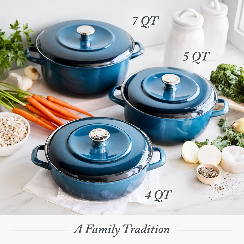 Merten & Storck German Enameled Iron, Round 4QT Casserole Braiser with Lid, Aegean Teal