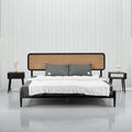 NTC Lupin Wooden Bed Frame with Headboard, Solid Oak and Rubber Wood Foundation with Silent Slats and Wood Central Supports, 1000 Lb Capacity, Effortless Assembly, King - Burnt Black