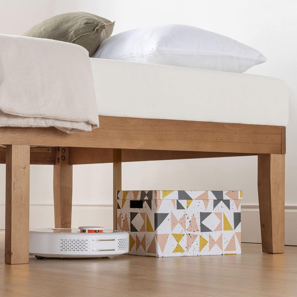 Mellow Naturalista Classic 16 Inch Solid Wood Platform Bed with Wooden Slats, Natural Pine, King