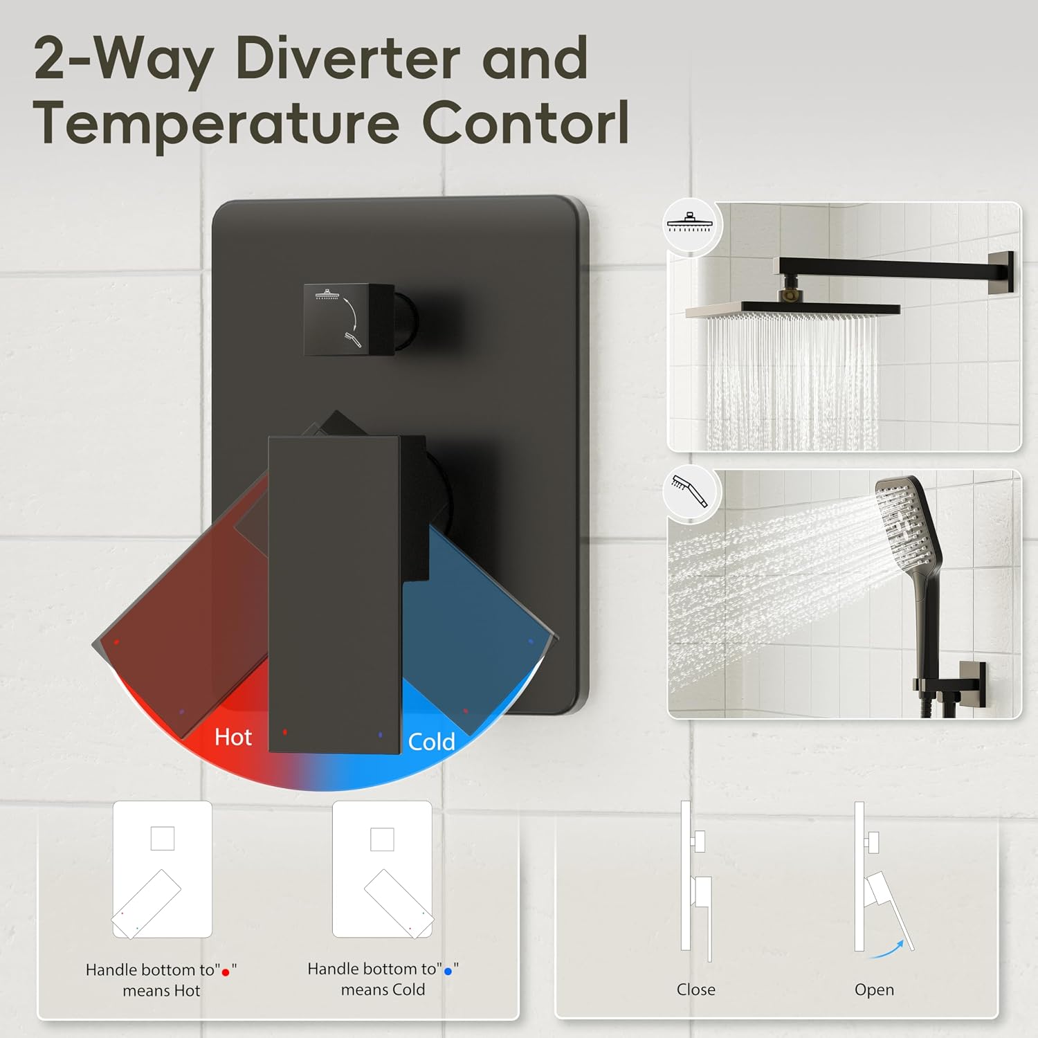 Gabrylly Shower System, 10 Inches Rain Shower Heads with Handheld Spray Combo, Wall Mounted Shower Faucets Sets Complete with Shower Valve Kit, Shower Head and Handle Set, Matte Black