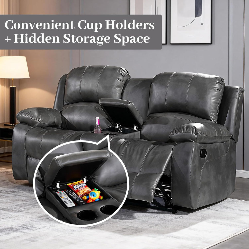 Betsy Furniture 3PC Faux Leather Reclining Couch Set, Living Room Furniture Set, Sofa, Loveseat, Glider, 8018 Multiple Colors (Gray, Sofa+Loveseat+Chair) | 8018